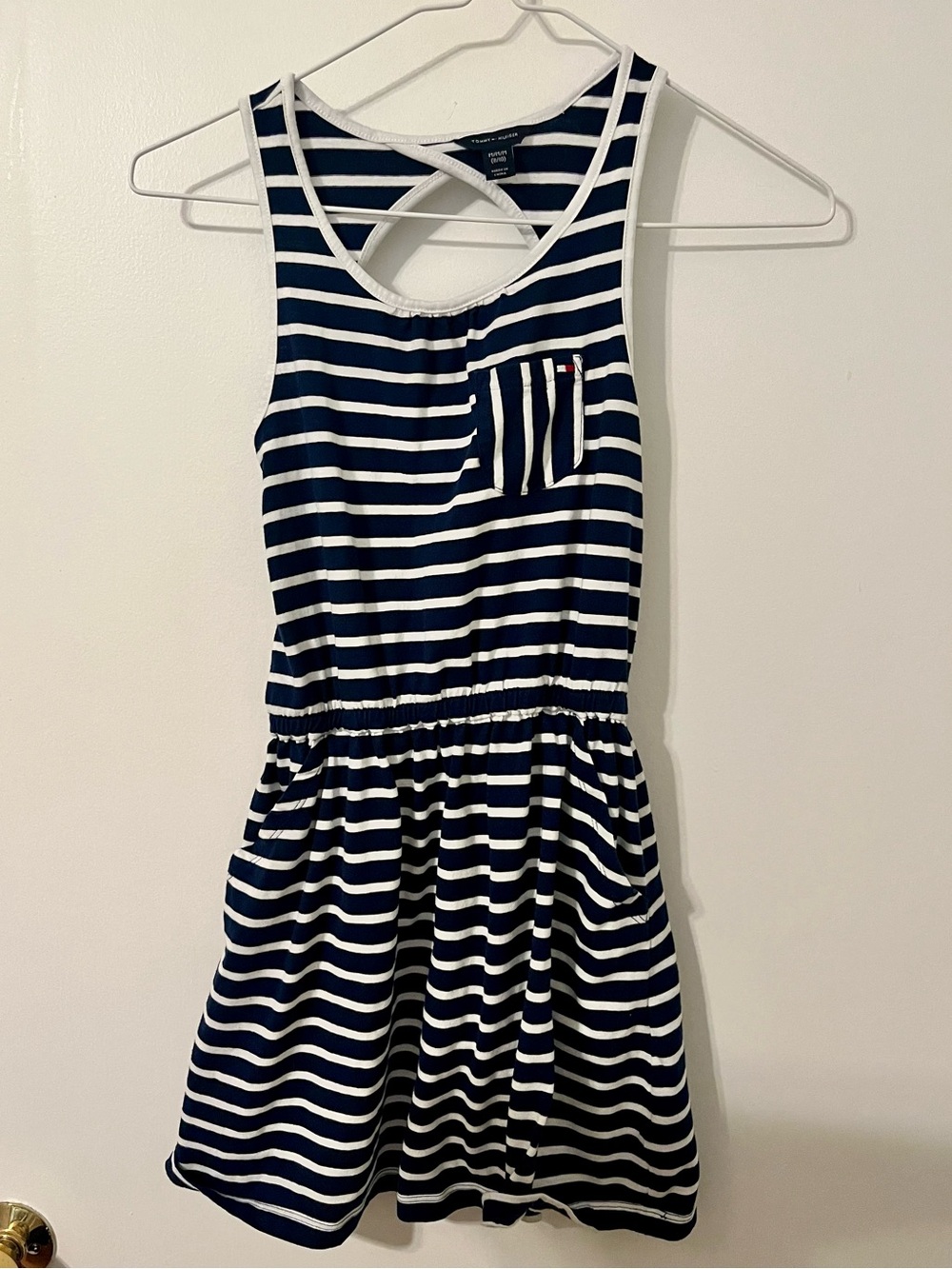 Tommy Hilfiger girls Navy and White Striped Tank Dress sz 8-10